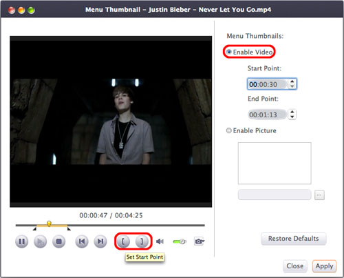 Create title miniatures for DVD menu