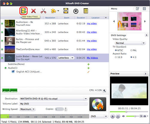 Load the files to create DVD