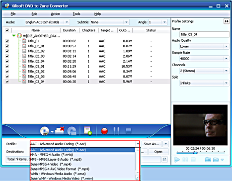 Xilisoft DVD to Zune Converter
